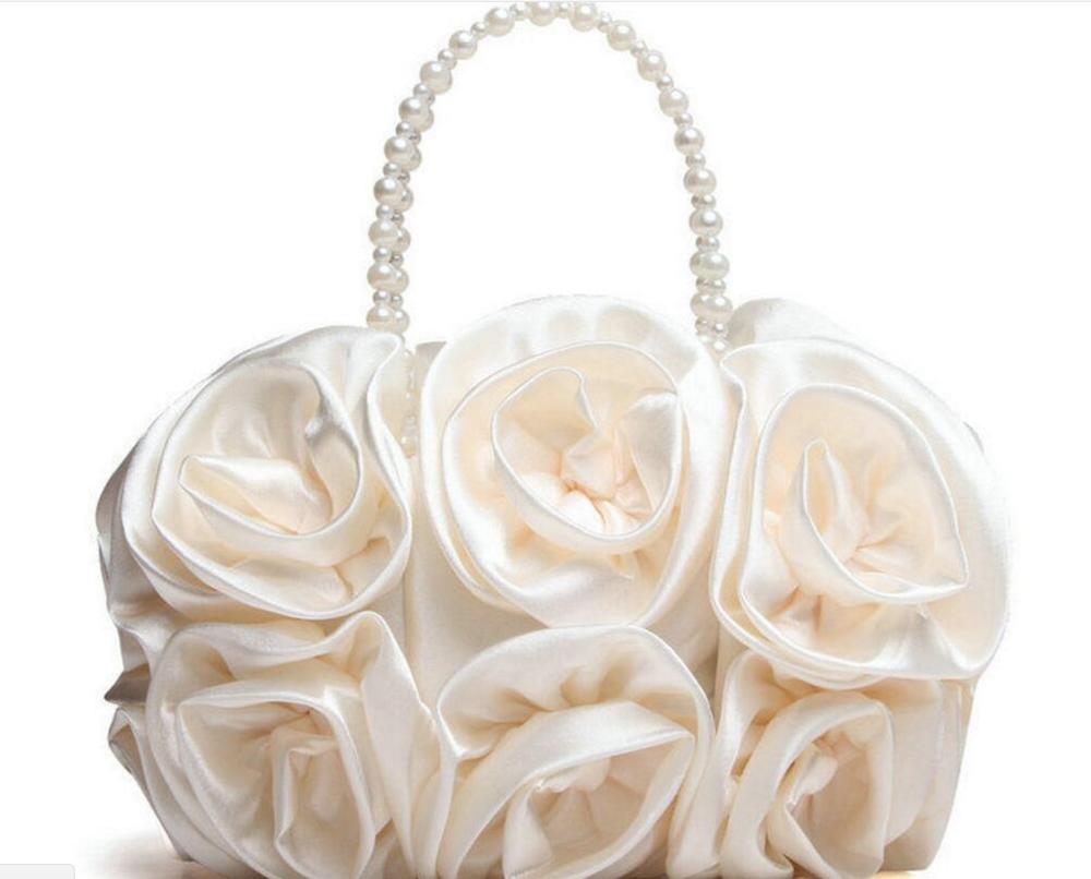 Flower Rose Satin Beaded Handle Purse