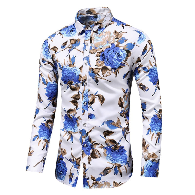 Men's Slim Floral Print Long Sleeve Dress Shirts