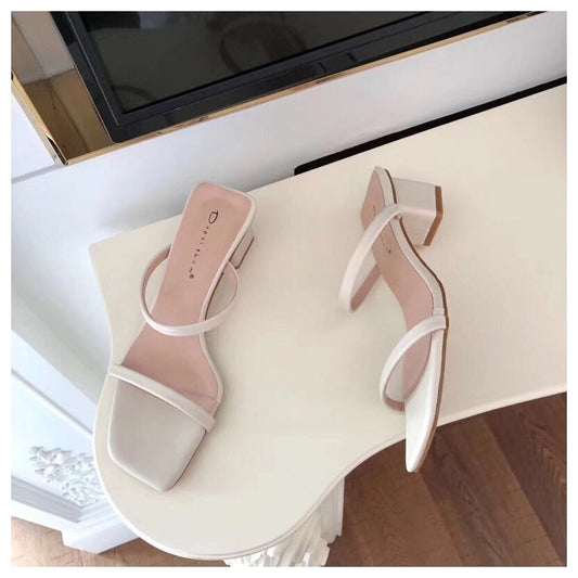 Low Heel Peep Toe Square Heel Slipper Sandals