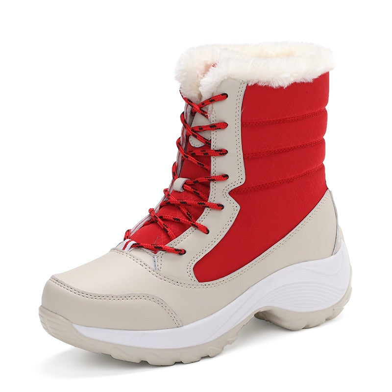 Colorblock Ladies Platform Plush Snowboots