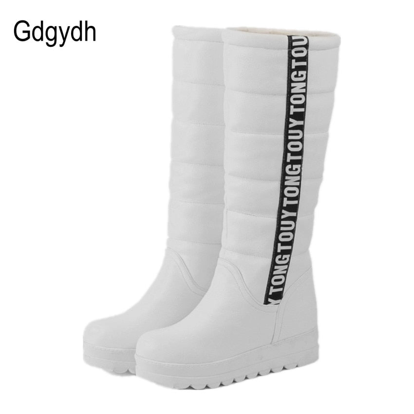 Solid Ladies Thermal Velvet Lined Platform Cotton Padded Snowboots