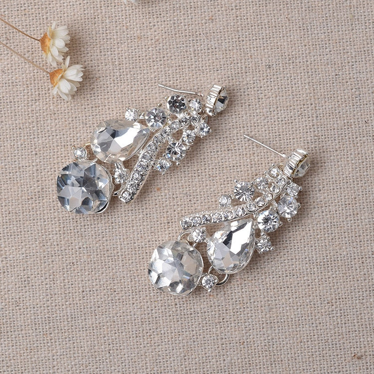 Rhinestone Wedding Jewelry Set: Earrings & Geometric Crystal Statement Necklace Set