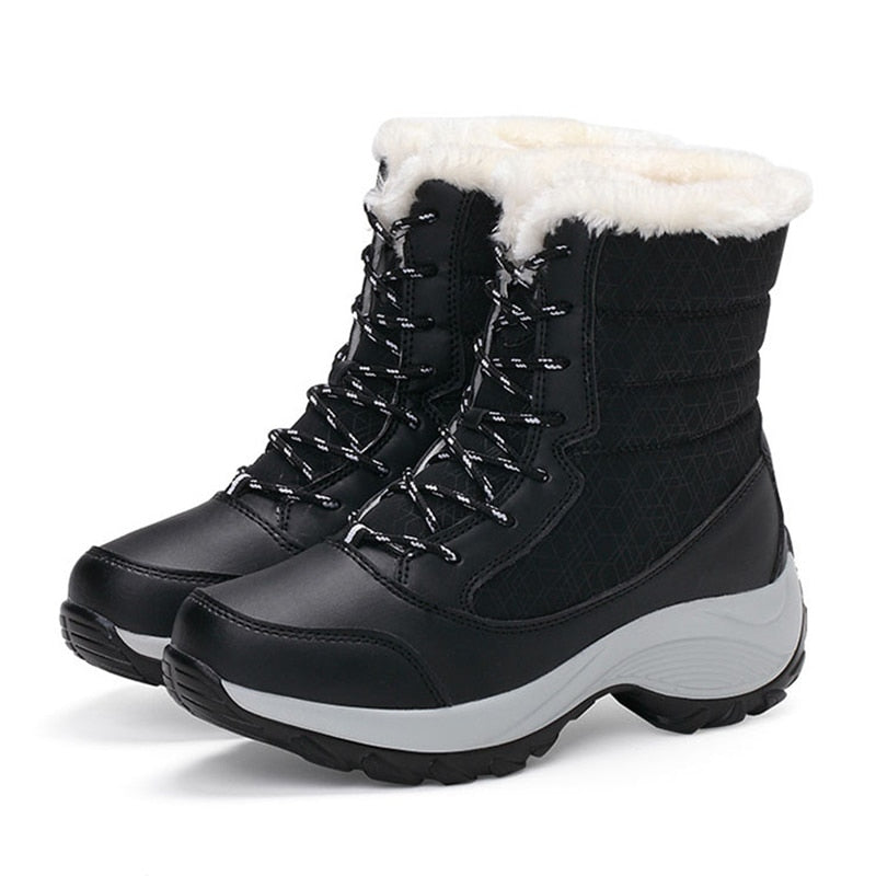 Lace Up Waterproof Ladies Snow Boots Platform w/ Fur Lining