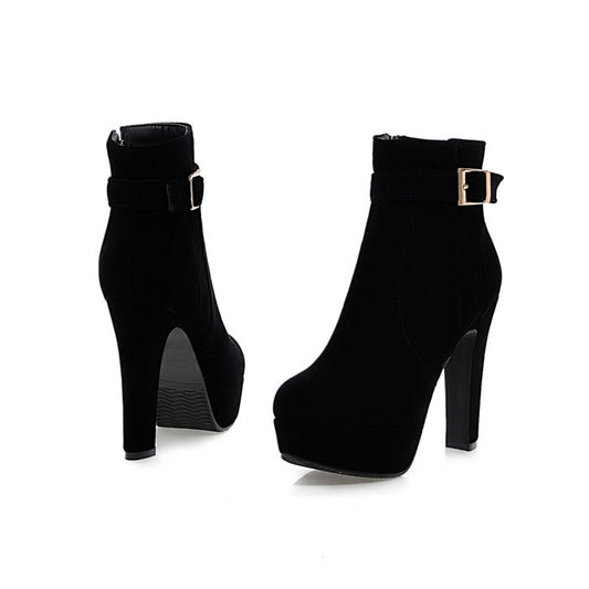 Women's Buckle High Heel Ankle Zipper Platform Ankle Boots