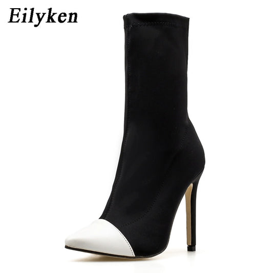 Pointed Toe Elastic Slip On High Heel Stiletto Boots