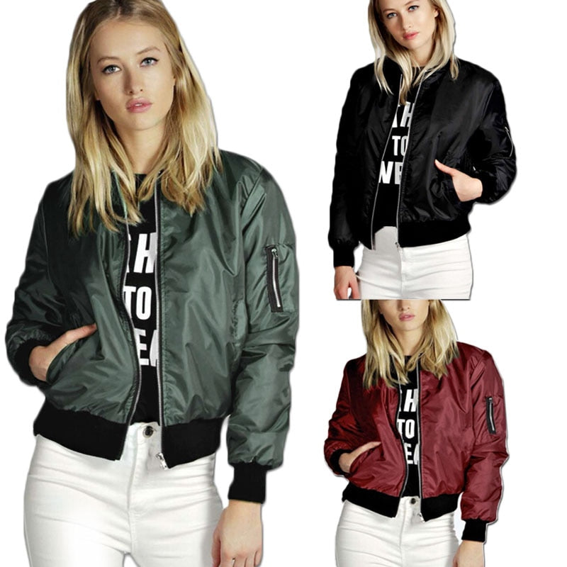 Long Sleeve Ladies Simple Light Bomber Jacket