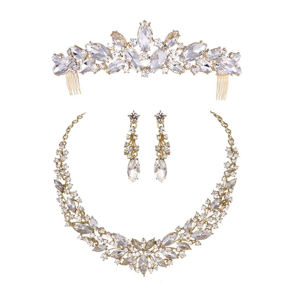 Crystal Rhinestone Jewelry Sets w/ Crowns Bridal Necklace Sets