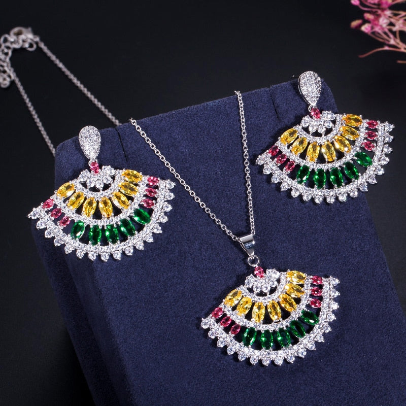 Spike Fan Multicolored Necklace & Earrings Jewelry Sets