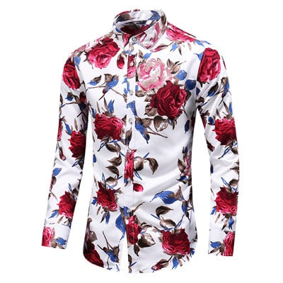 Men's Slim Floral Print Long Sleeve Dress Shirts