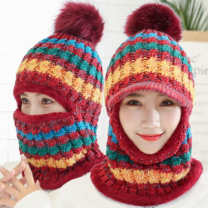 Snow Knitted Pompom Hat & Scarf Set