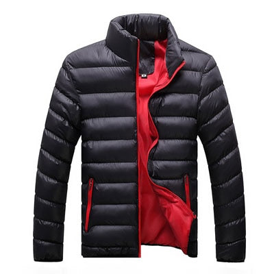 Ribbed Men's Mandarin Collar Puffer Zipper Jacket to 6X