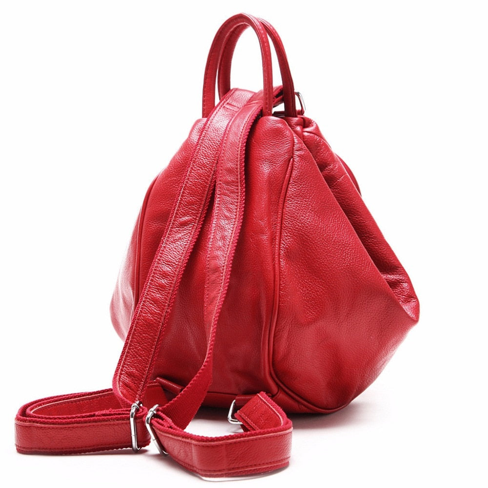 Solid Color Genuine Leather Ladies Top Layer Cowhide Backpack