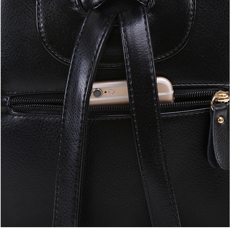 PU Leather Solid Color Large Casual Ladies Backpack