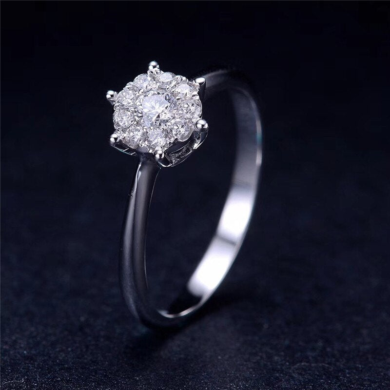 18K White Gold Real Diamond Micro Paved Flower Ring f