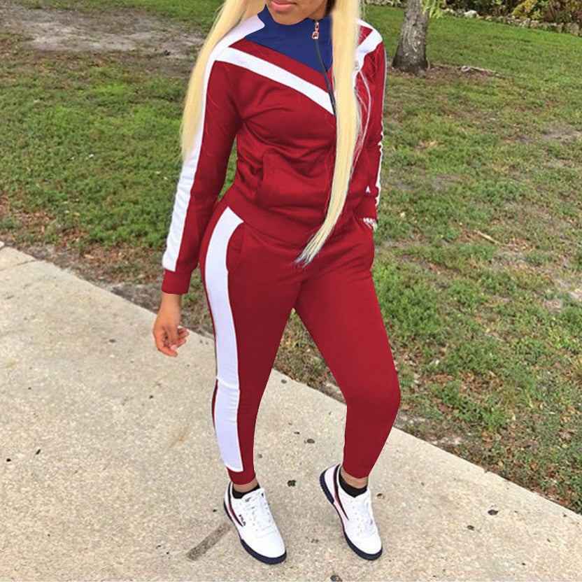 Side Striped Ladies Zipper Tracksuit