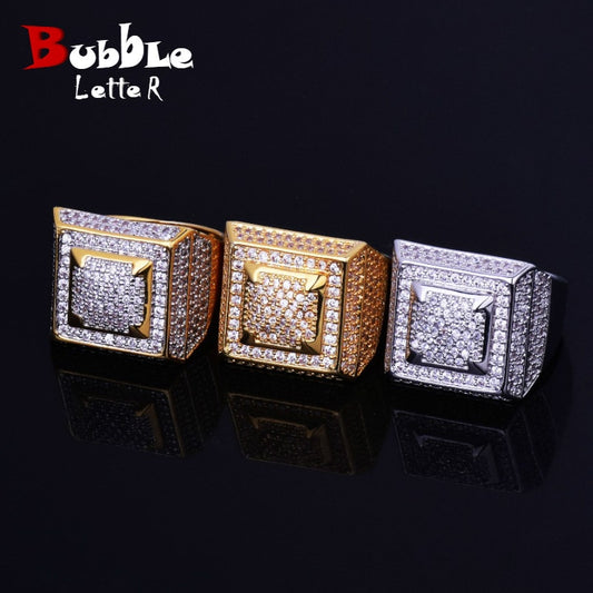 Bubble Letter Mens Rings Gold Color Real Copper Material Iced Out Hip Hop Fashion Hip Hop Jewelry Size 7-12