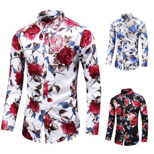 Men's Slim Floral Print Long Sleeve Dress Shirts