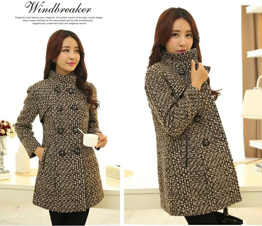 Women's Plaid Wool Mid Length Coat