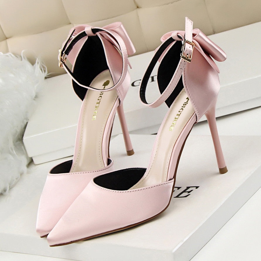 Bowtie Ankle Pointed Toe High Heel Wedding/Party Pumps