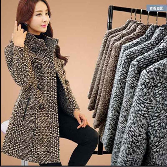 Women's Plaid Wool Mid Length Coat