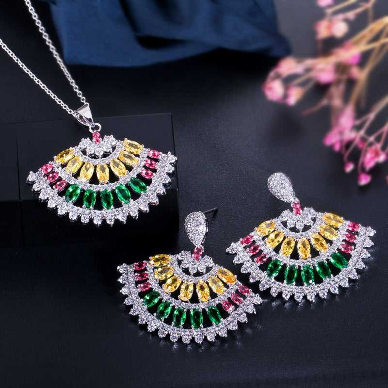 Spike Fan Multicolored Necklace & Earrings Jewelry Sets