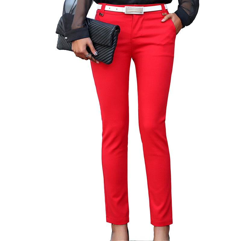 Ladies Slim High Waist Straight Leg Pants