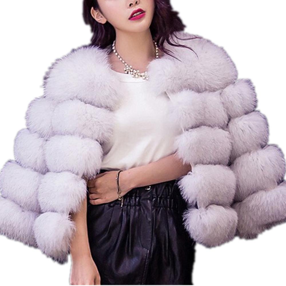 Vintage Faux Fur Solid Color Long Sleeve Women's Jacket to 4X