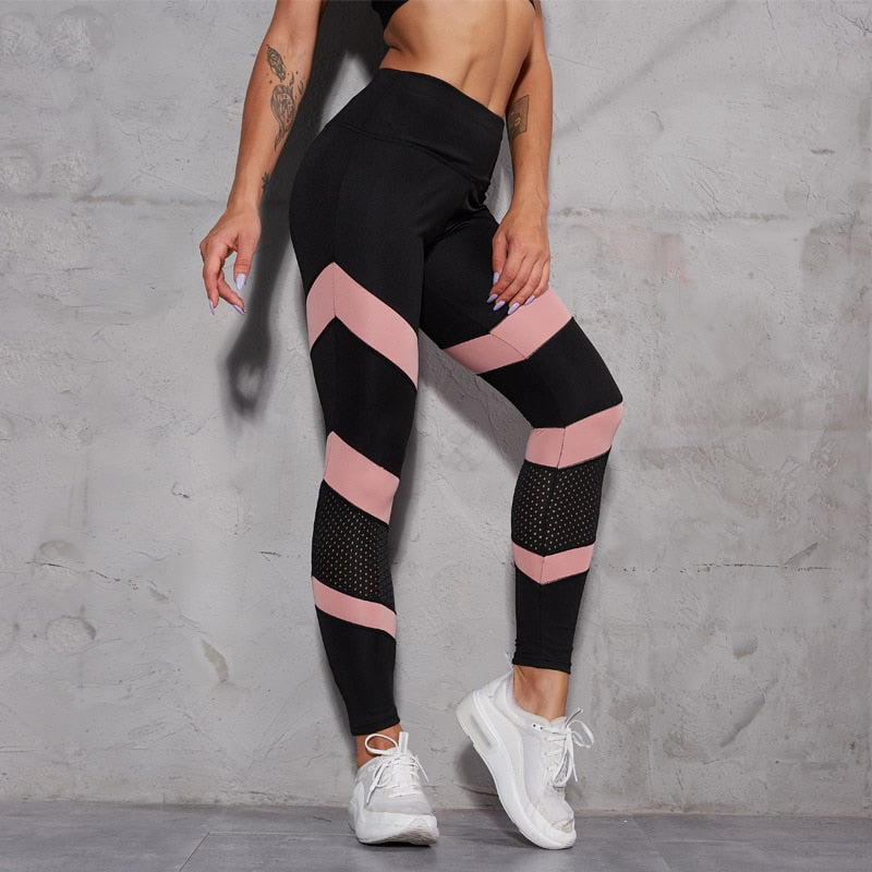 Mesh Patchwork Hollow Out Push Up Leggings