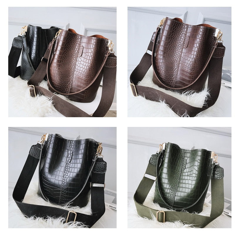 Crocodile Crossbody PU Leather Bag Bucket Bag Purse