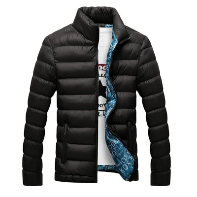 Ribbed Men's Mandarin Collar Puffer Zipper Jacket to 6X