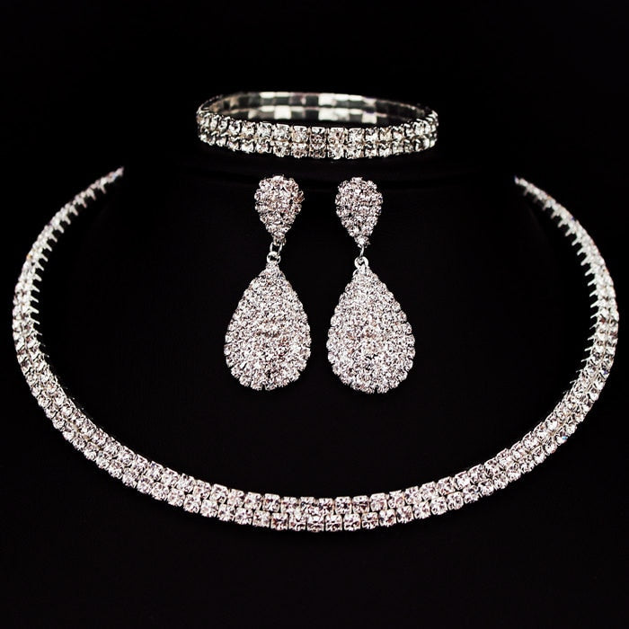 Bride/Formal Rhinestone Crystal Choker Necklace Earrings & Bracelet Wedding Jewelry Sets