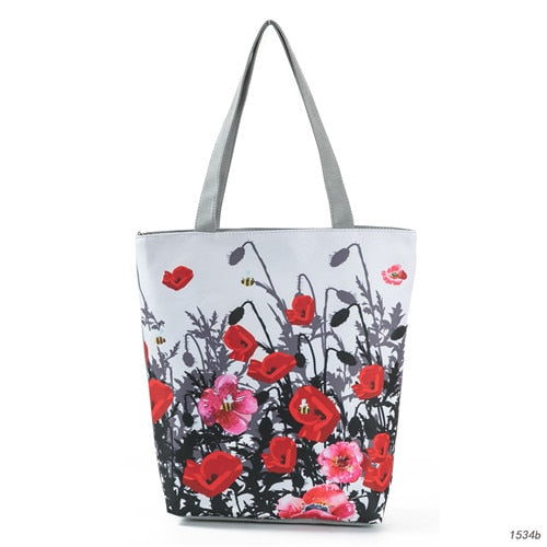 Floral Print Women Shoulder Canvas Shopping Tote Bag