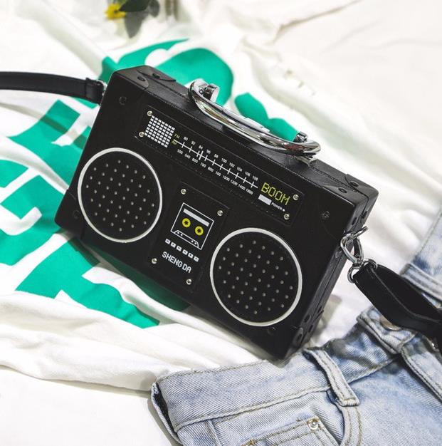 Radio Boombox PU Leather Clutch Crossbody Purse