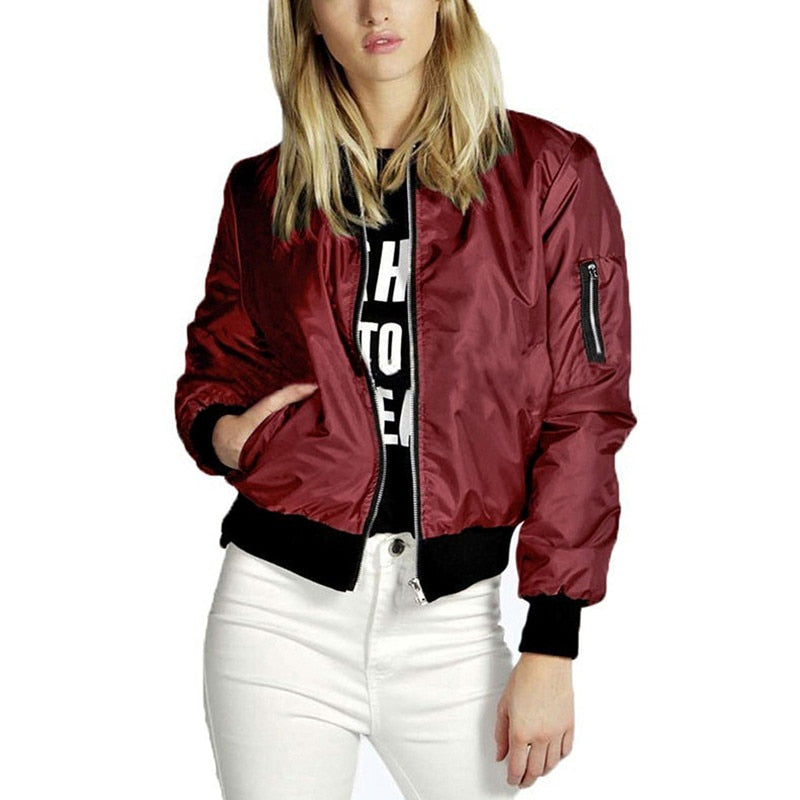 Long Sleeve Ladies Simple Light Bomber Jacket