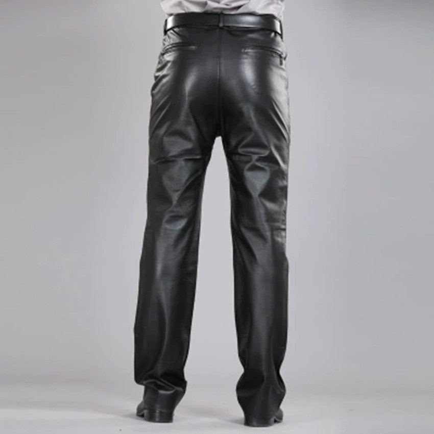 Men's Genuine Leather Sheepskin Zipper Fly Pants