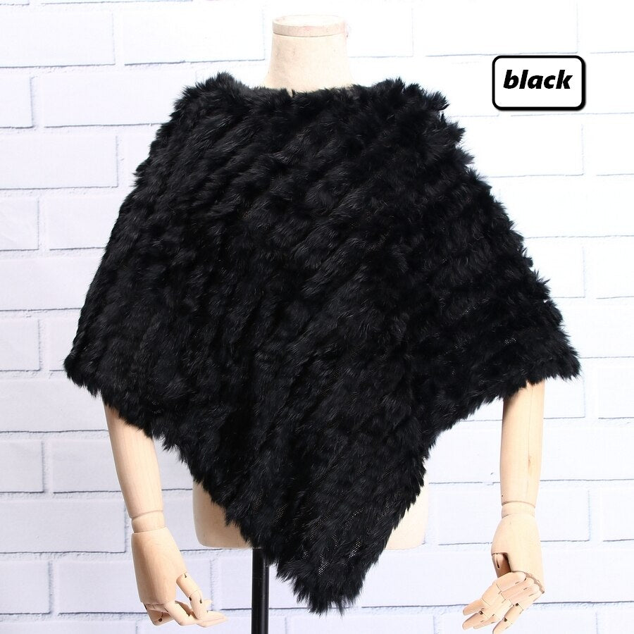 Knitted Natural Rabbit Fur Shawl