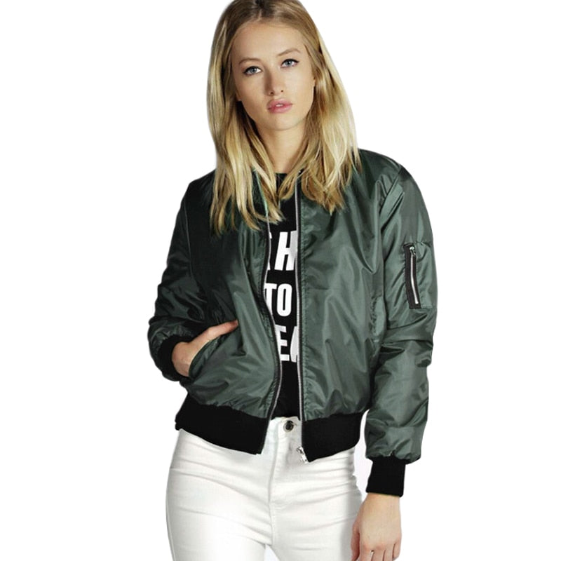 Long Sleeve Ladies Simple Light Bomber Jacket