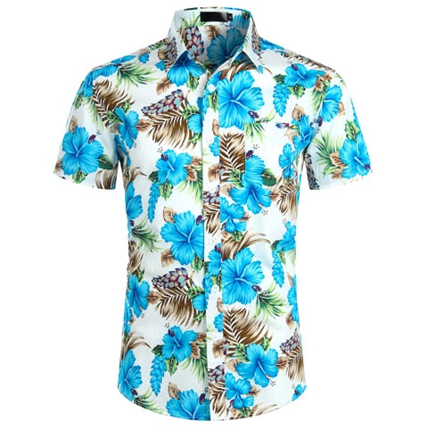 Men's Hawaiian Tropical Pink Floral Beach Short Sleeve Shirt