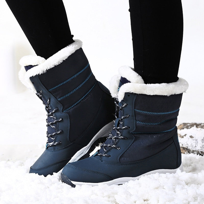 Lace Up Waterproof Ladies Snow Boots Platform w/ Fur Lining