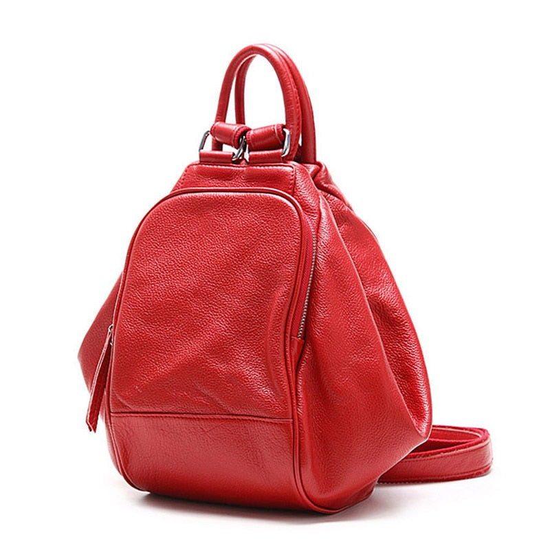 Solid Color Genuine Leather Ladies Top Layer Cowhide Backpack