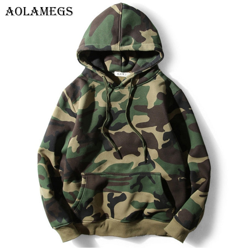 Camouflage Drawstring Men's Hooded Fleece Pullover Sweatshirt