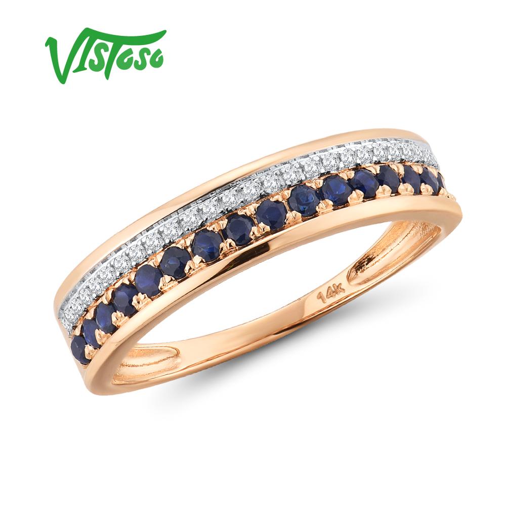 VISTOSO 14K Rose Gold Rings For Lady Genuine Shiny Diamond Fancy Ruby Sapphire Emerald Engagement Anniversary Chic Fine Jewelry