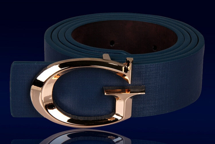 Unisex Metal Gold G Design Gold Buckle Belt