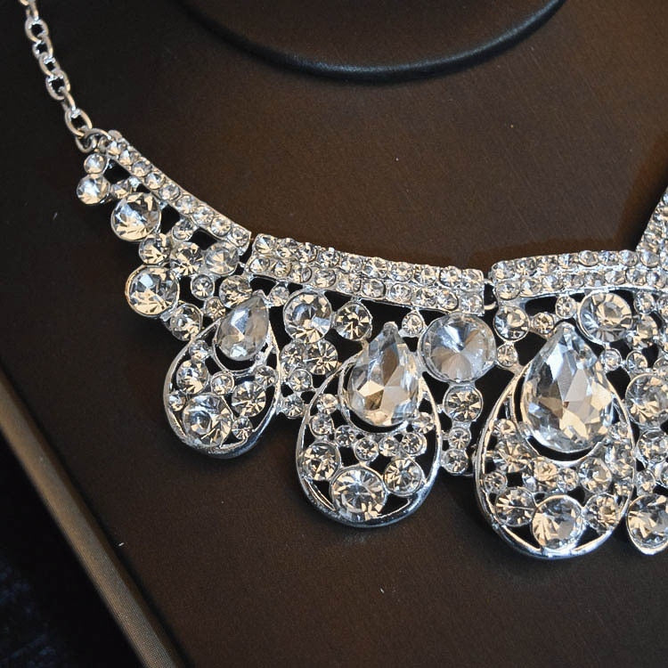 Rhinestone Bridal Plated Crystal Crown Tiara, Necklace & Earrings 3-Piece Set