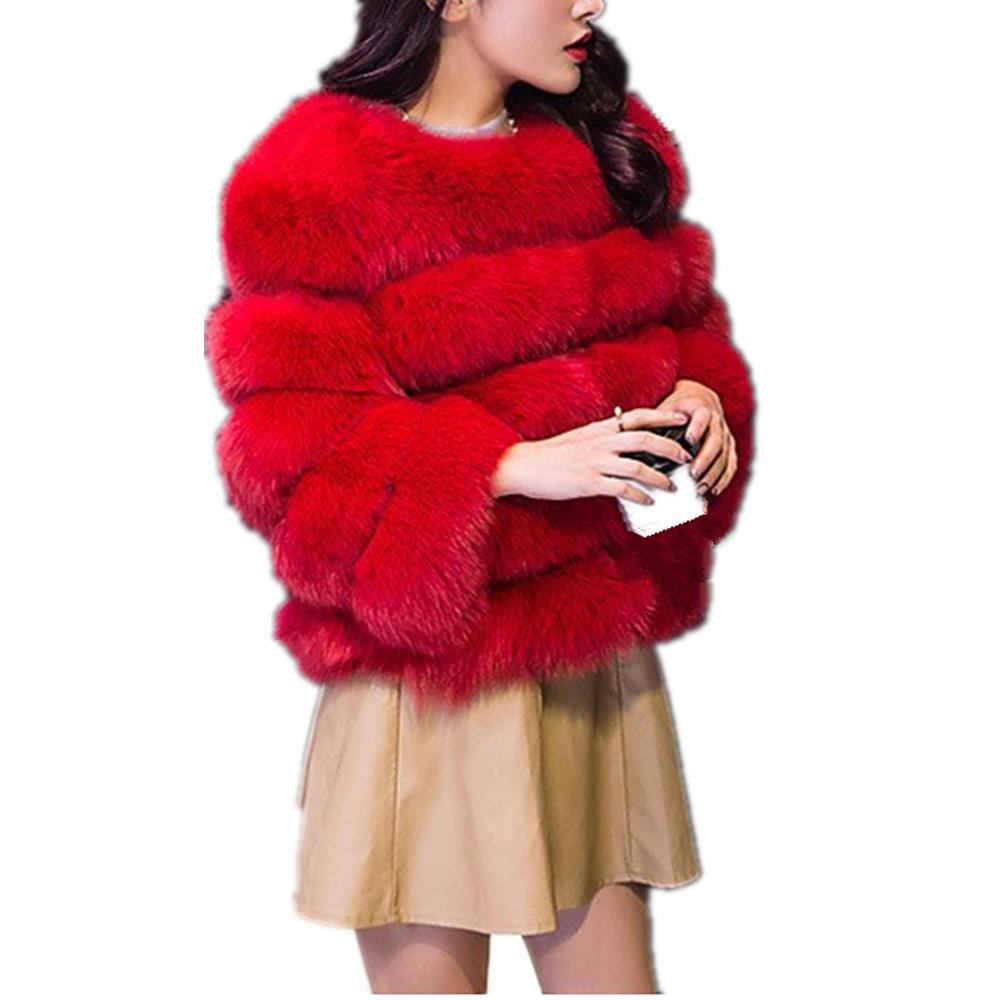 Vintage Faux Fur Solid Color Long Sleeve Women's Jacket to 4X