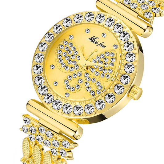 Butterfly Big Diamond 18K Gold Waterproof Ladies Watch