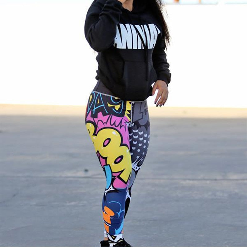 Graffiti Print Ankle-Length Push Up Slim Fitness Leggings