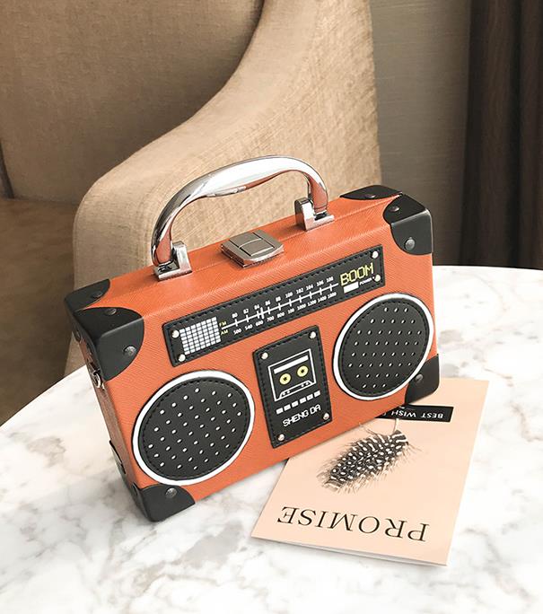 Radio Boombox PU Leather Clutch Crossbody Purse