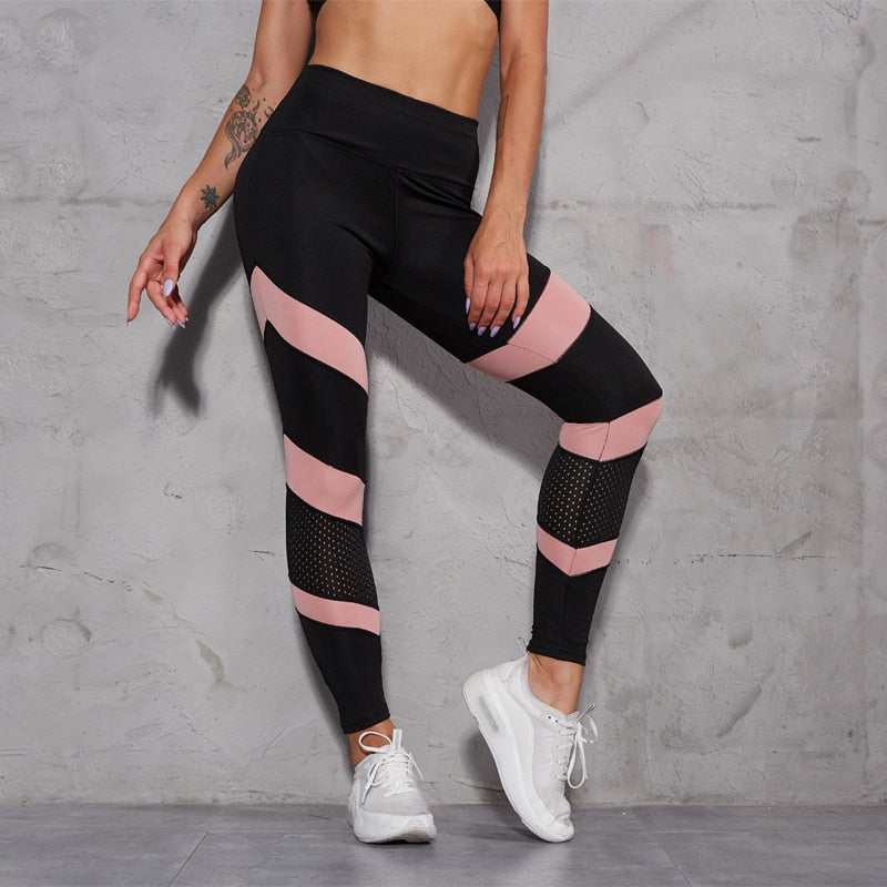 Mesh Patchwork Hollow Out Push Up Leggings