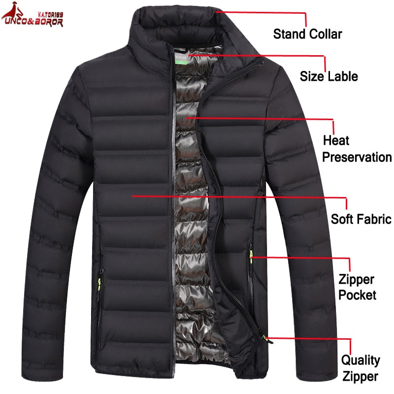 Men's Stand Collar Zipper Quilted Parka Jacket